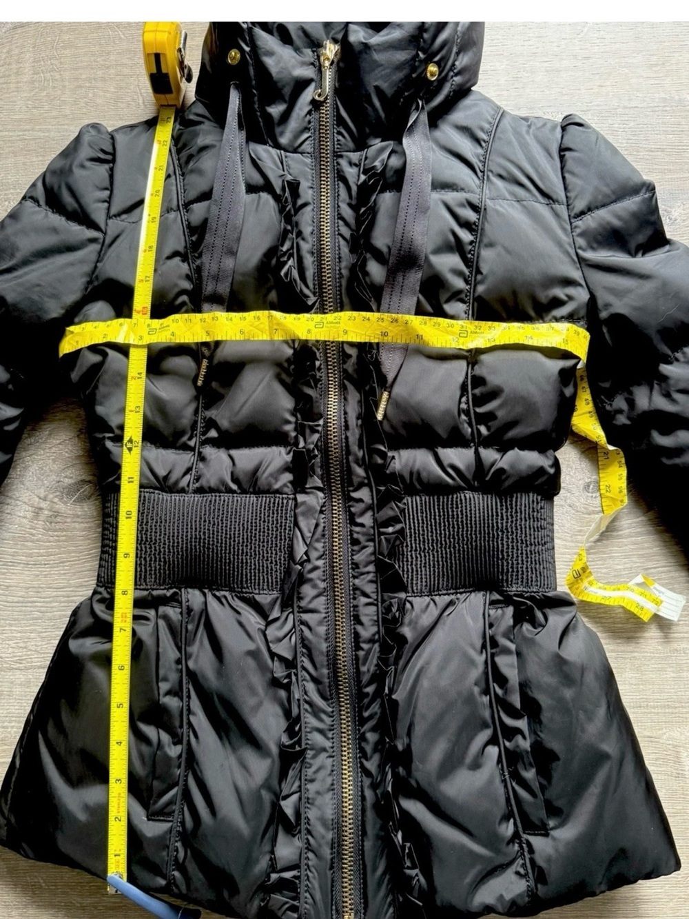 Juicy Couture Women’s XS Petite Black Hooded Cinch-Waist Down Puffer Jacket EUC - Picture 9 of 10